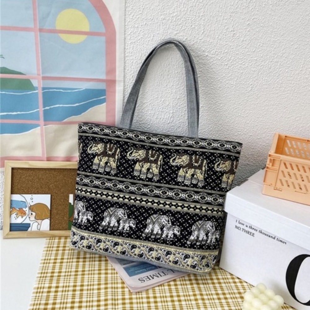 Elephant Totem Printed Canvas Tote Bag